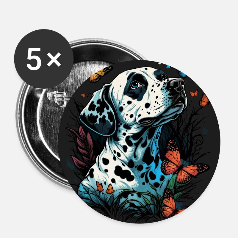 Dalmatians and butterflies - Buttons small 1''/25 mm (5-pack) - white