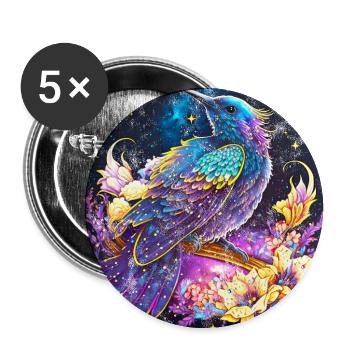 Oiseau de nuit, merle, rossignol, fleurs, en détresse - Lot de 5 petits badges (25 mm) - blanc - Devant