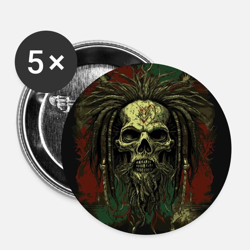 Rastafari Zombie Skull - Buttons klein 25 mm (5er Pack) - Weiß