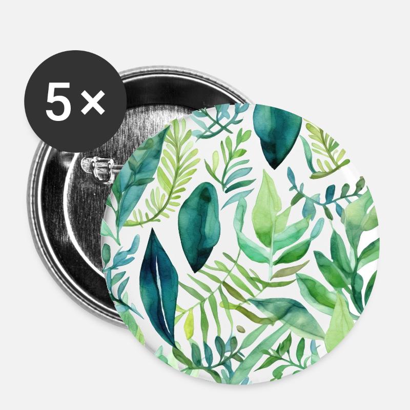 Aquarell Blattmuster - Buttons klein 25 mm (5er Pack) - Weiß