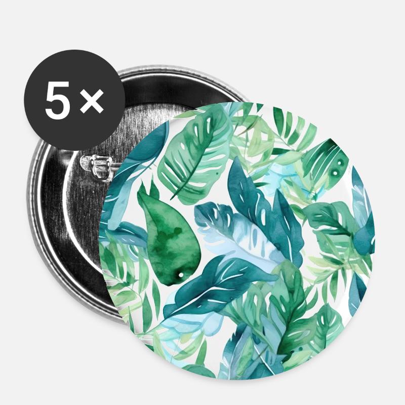 Watercolour Leaf Pattern - Buttons small 1''/25 mm (5-pack) - white