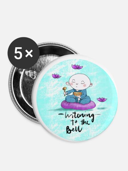 Buddha mit Klangschale - Buttons klein 25 mm (5er Pack) - Weiß