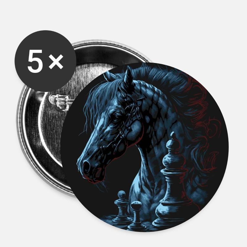 Cheval d’échecs chevalier - Lot de 5 petits badges (25 mm) - blanc