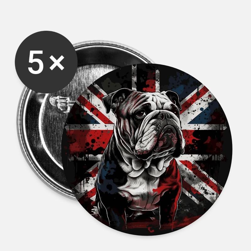 Grumpy English Bulldog - Lot de 5 petits badges (25 mm) - blanc