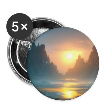 Coucher de soleil sur la baie - Lot de 5 petits badges (25 mm) - blanc - Devant