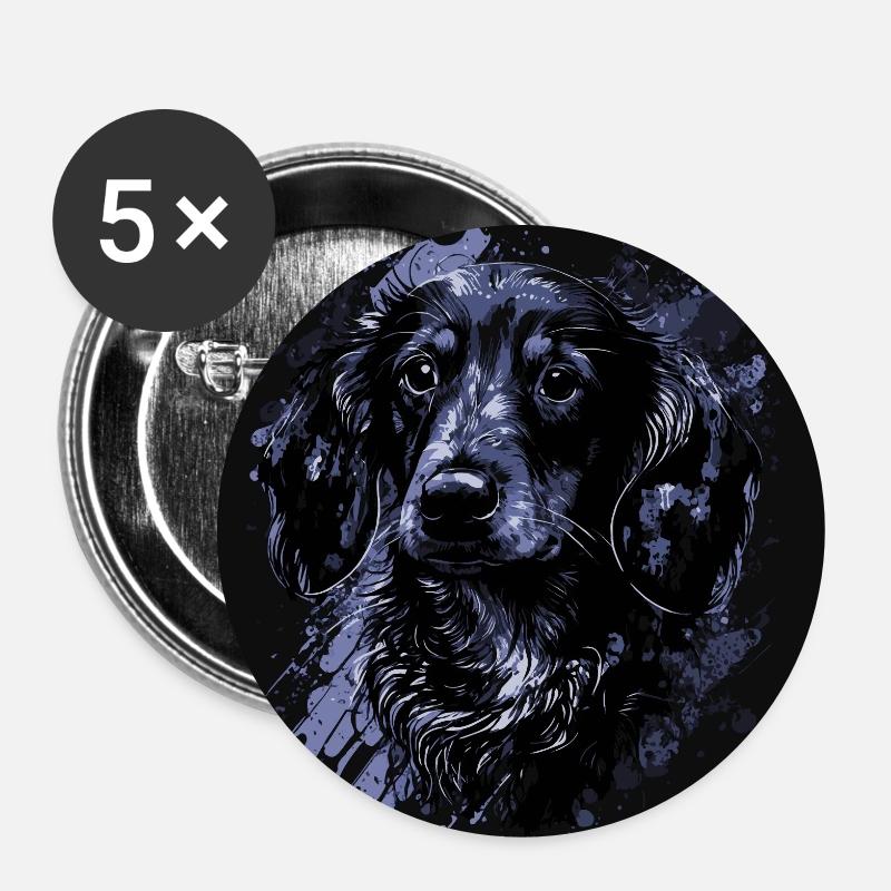 Chiot teckel - Lot de 5 petits badges (25 mm) - blanc