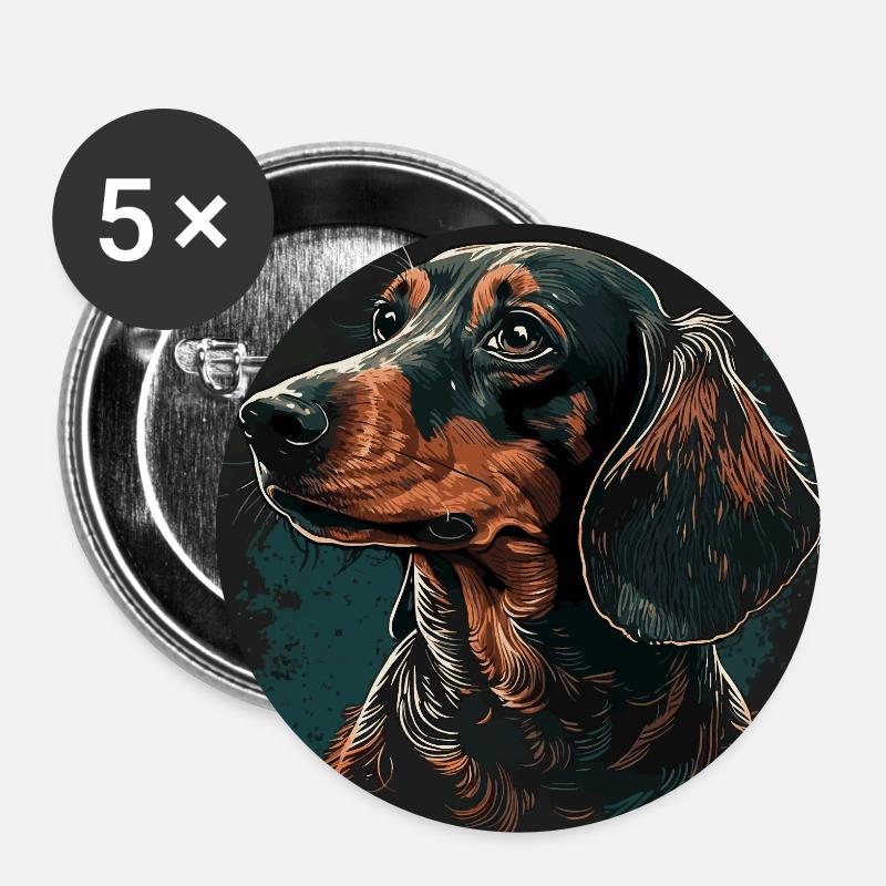 Teckel - Lot de 5 petits badges (25 mm) - blanc