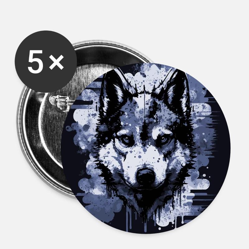 Chien Husky - Lot de 5 petits badges (25 mm) - blanc