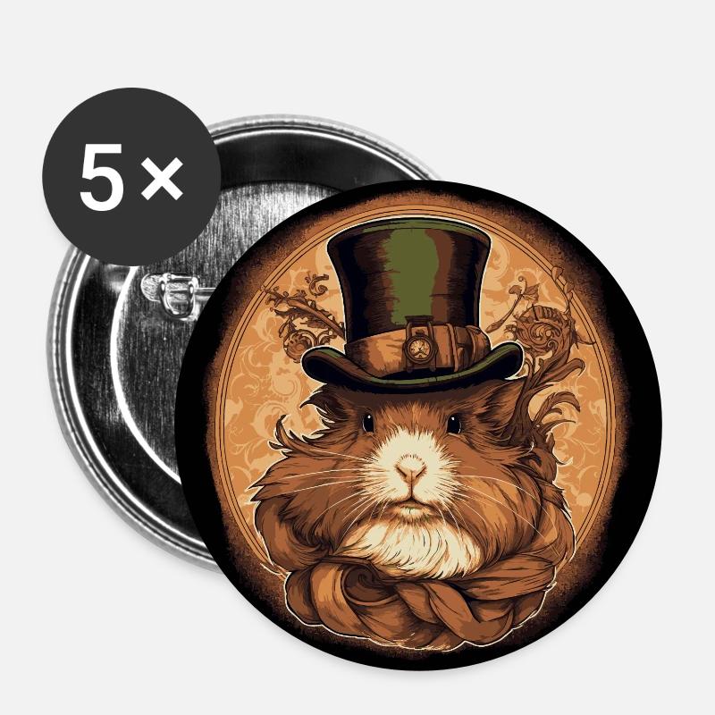 Cochon d’Inde Steampunk - Lot de 5 petits badges (25 mm) - blanc