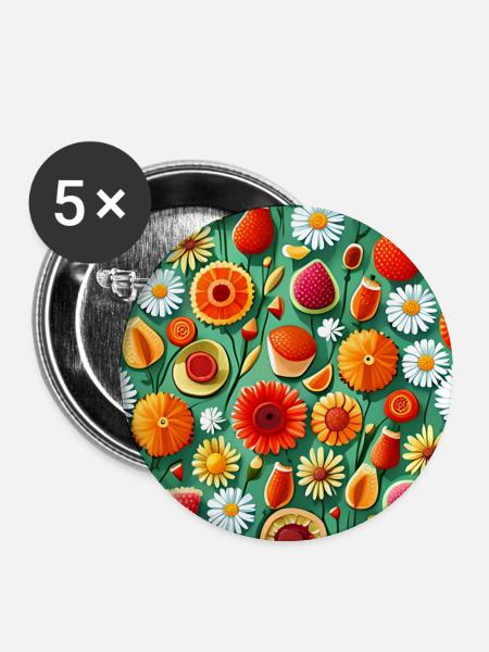 Sommerliches Blumenmuster - Buttons klein 25 mm (5er Pack) - Weiß