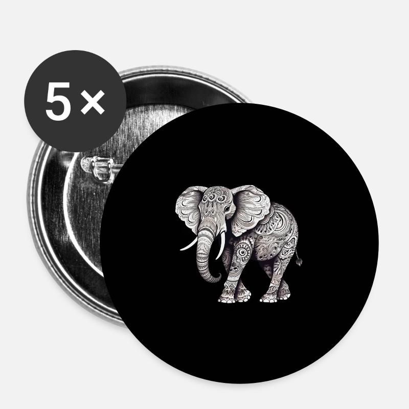 Ornamental elephant with background - Buttons small 1''/25 mm (5-pack) - white