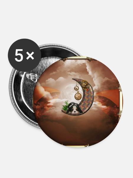 Steampunk-Mond mit Welpen - Buttons klein 25 mm (5er Pack) - Weiß