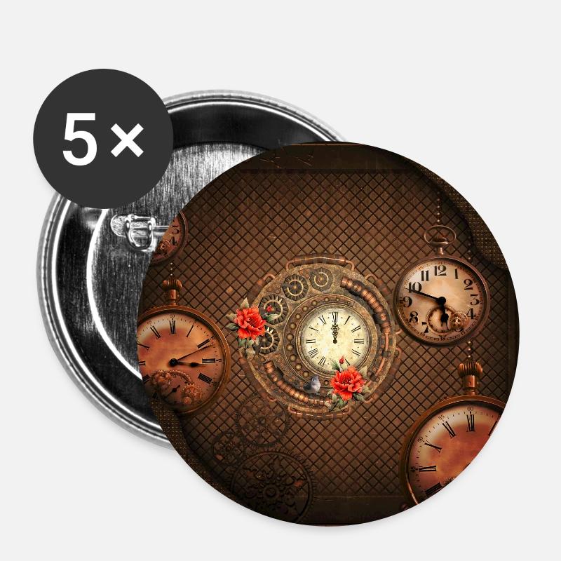 Wunderbare Steampunk-Uhr - Buttons klein 25 mm (5er Pack) - Weiß