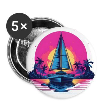 Synthwave Yacht coucher de soleil - Lot de 5 petits badges (25 mm) - blanc - Devant