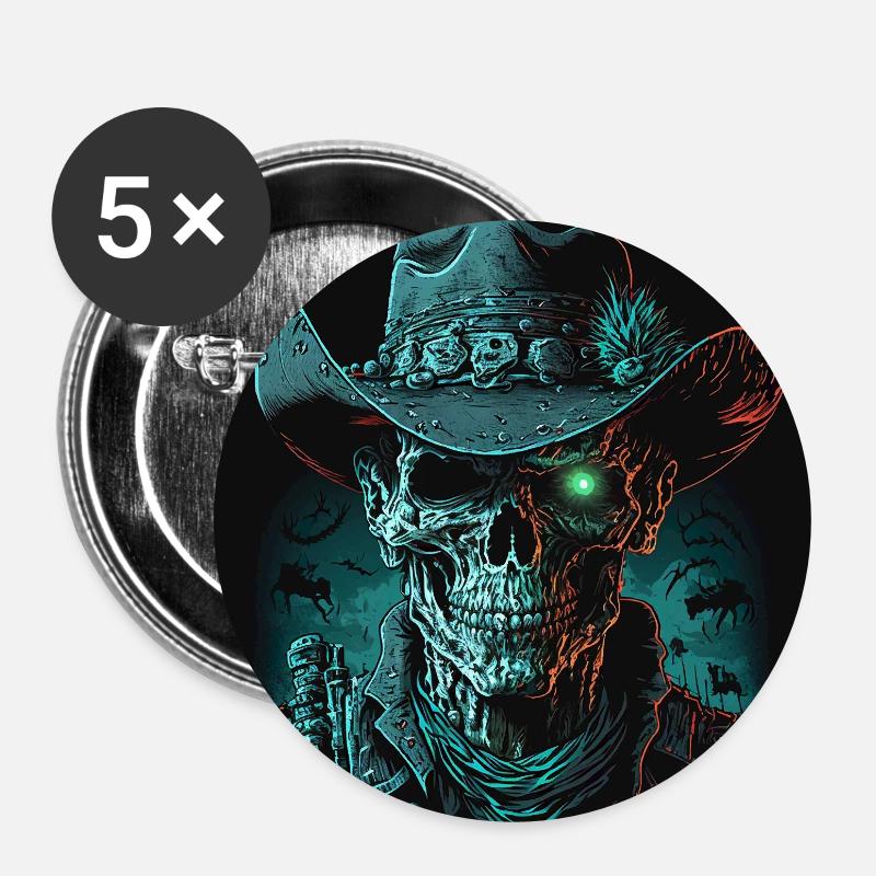 Cow-boy effrayant - Lot de 5 petits badges (25 mm) - blanc