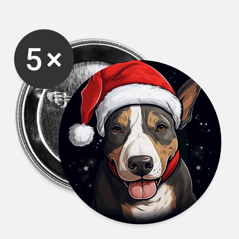 Bull Terrier Noël - Lot de 5 petits badges (25 mm) - blanc