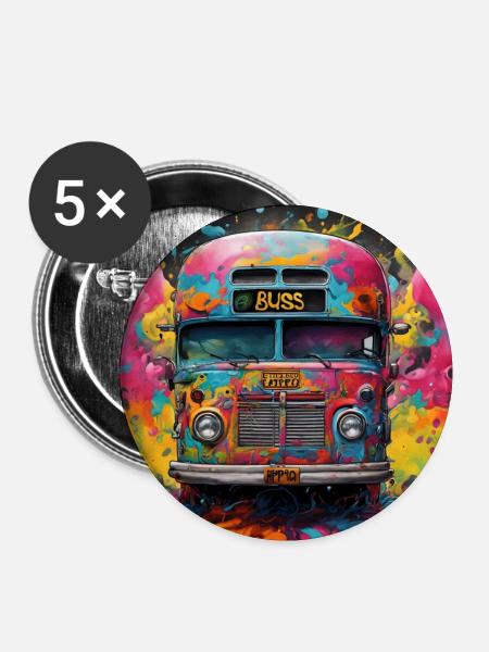 Bus - Buttons klein 25 mm (5er Pack) - Weiß
