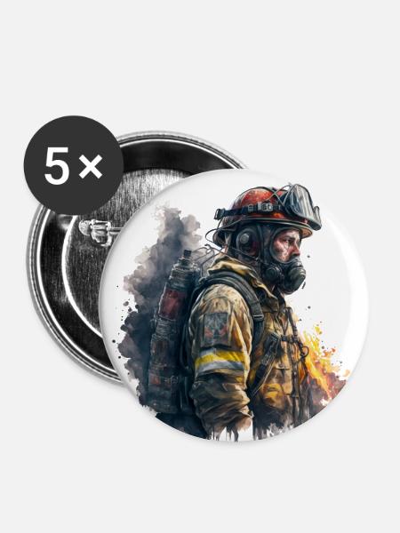 Feuerwehrmann im Einsatz - Buttons klein 25 mm (5er Pack) - Weiß