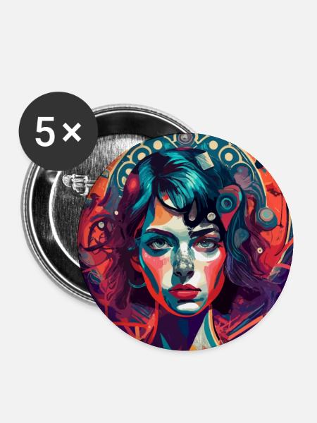 Psychedelic Lady - Buttons klein 25 mm (5er Pack) - Weiß
