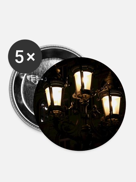Historische Straßenlaternen Lichtspiel - Buttons klein 25 mm (5er Pack) - Weiß