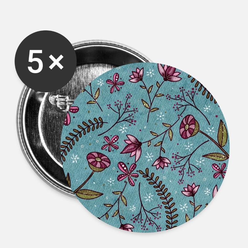 Pattern design floral - Blossom magic - Buttons small 1''/25 mm (5-pack) - white