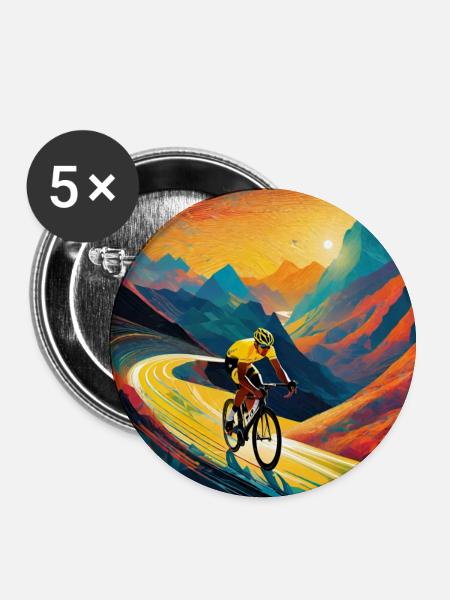 Radfahren mit Farbwellen - Buttons klein 25 mm (5er Pack) - Weiß
