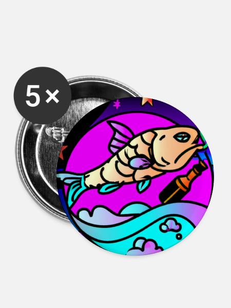 Betrunkener Vaperwave-/Retrowave-Fisch. - Buttons klein 25 mm (5er Pack) - Weiß