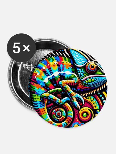 Chamäleon Pop Art - Buttons klein 25 mm (5er Pack) - Weiß