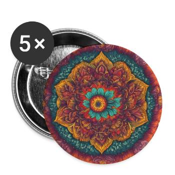 farbenfrohes florales Mandala-Pyschedelic-Design - Buttons klein 25 mm (5er Pack) - Weiß - Vorne