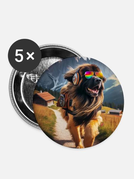 Leonberger Kunst - Buttons klein 25 mm (5er Pack) - Weiß
