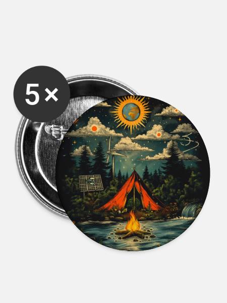 Camping unter den Sternen - Buttons klein 25 mm (5er Pack) - Weiß