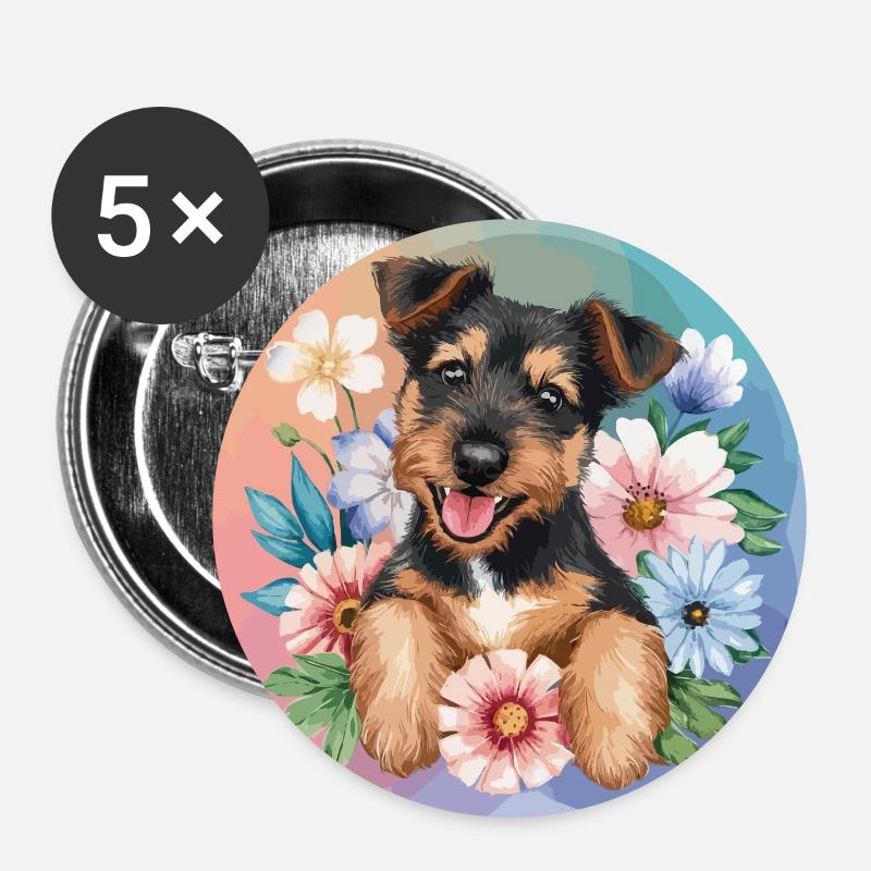 Deutscher Jagdterrier - Buttons klein 25 mm (5er Pack) - Weiß