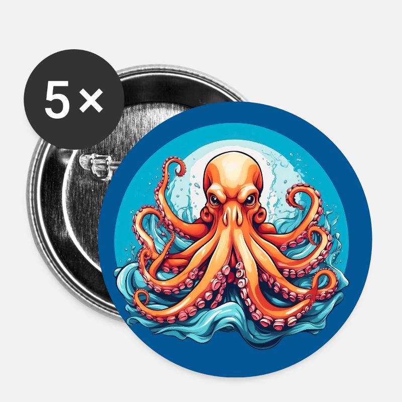 Grande pieuvre octopus architeuthis - Lot de 5 petits badges (25 mm) - blanc