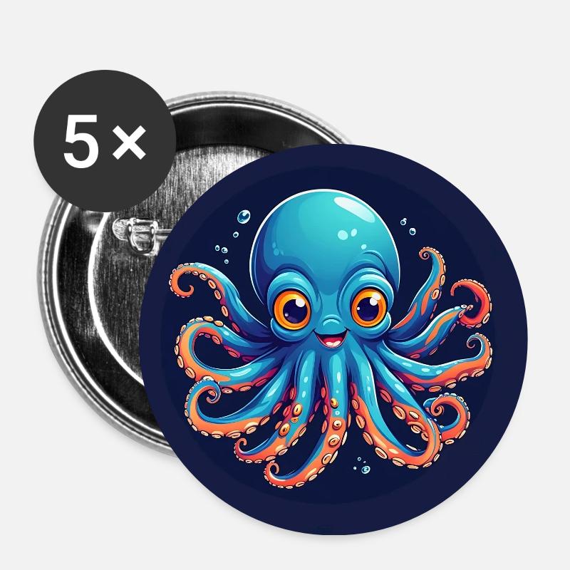 Funny Octopus - Buttons small 1''/25 mm (5-pack) - white
