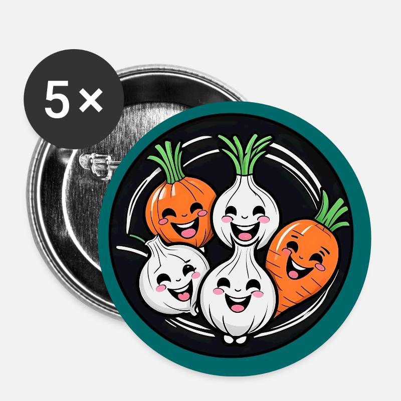 Funny Laughing Vegetables - Buttons small 1''/25 mm (5-pack) - white