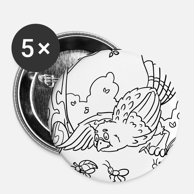 Niedlicher Vogel Ausmalbild für Kindergeburtstag - Buttons klein 25 mm (5er Pack) - Weiß