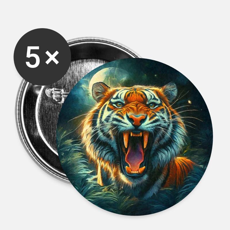Roaring Tiger Moonlit Jungle - Buttons small 1''/25 mm (5-pack) - white