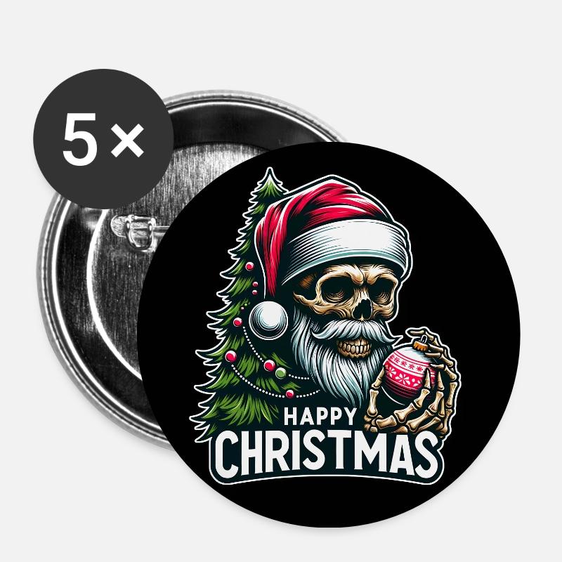 Christmas Skull mit Weihnachtskugeln - Buttons klein 25 mm (5er Pack) - Weiß