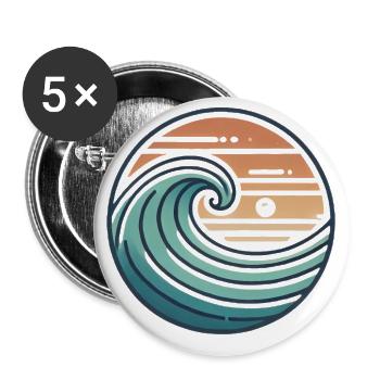 Vintage Ocean Wave Sunset Badge - Buttons small 1''/25 mm (5-pack) - white - Front