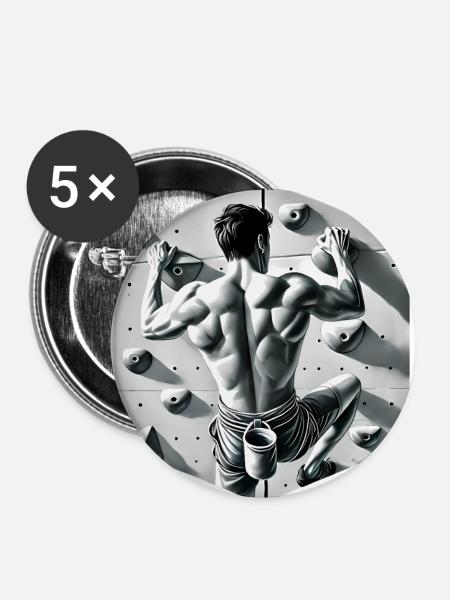Graustufen-Kletterer-Illustration - Buttons klein 25 mm (5er Pack) - Weiß