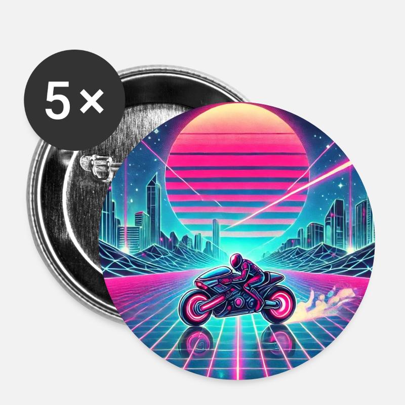 Neon Grid Odyssey – Synthwave trifft Tron Legacy - Buttons klein 25 mm (5er Pack) - Weiß