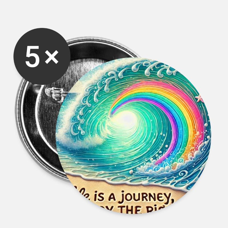 Wellenreise Regenbogenwirbel - Buttons klein 25 mm (5er Pack) - Weiß