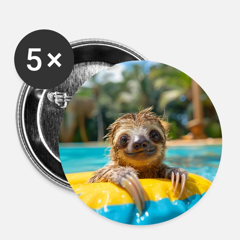 Faultier mit Schwimmring - Buttons klein 25 mm (5er Pack) - Weiß