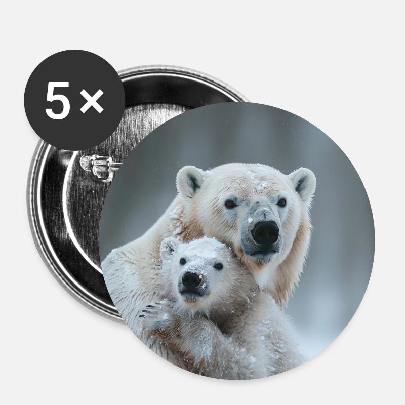 Eisbärmutter mit Kind - Buttons klein 25 mm (5er Pack) - Weiß