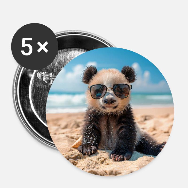 Panda am Strand - Buttons klein 25 mm (5er Pack) - Weiß
