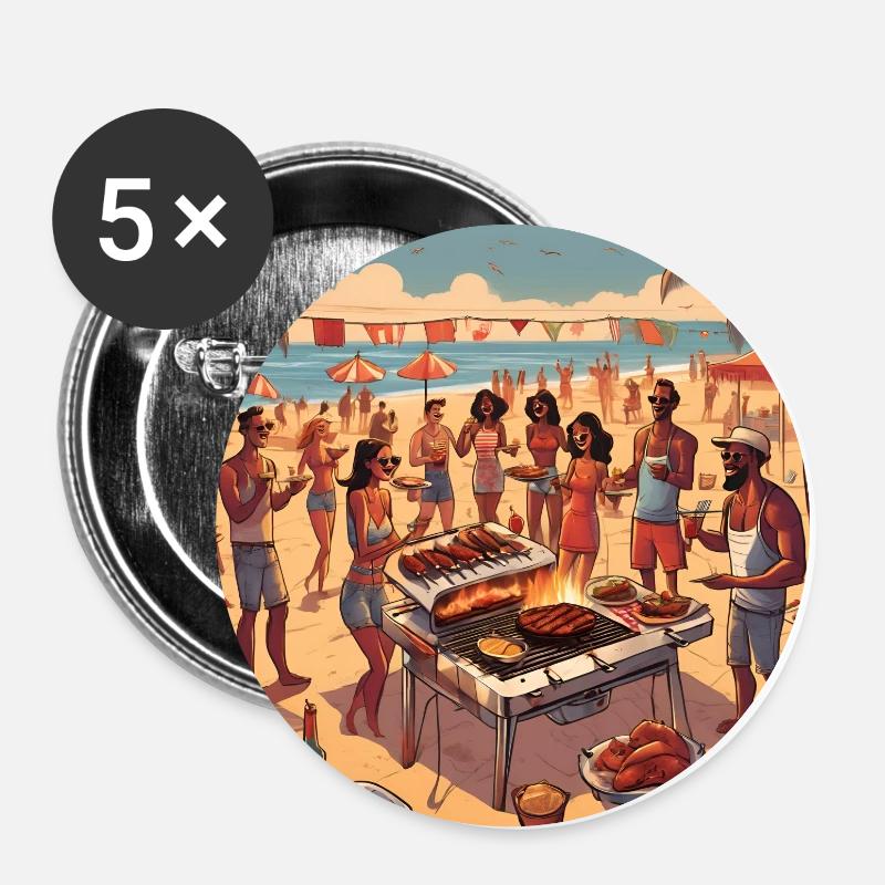 Grillparty - Buttons klein 25 mm (5er Pack) - Weiß