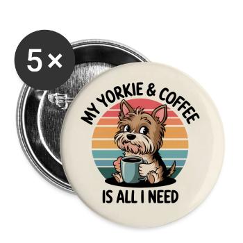 Café et Yorkie Yorkshire Terrier - Lot de 5 petits badges (25 mm) - blanc - Devant