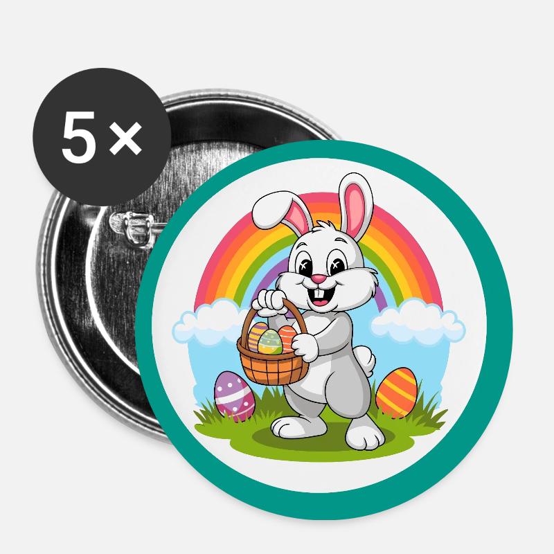 Funny Easter bunny with colorful eggs Easter eggs - Buttons small 1''/25 mm (5-pack) - white