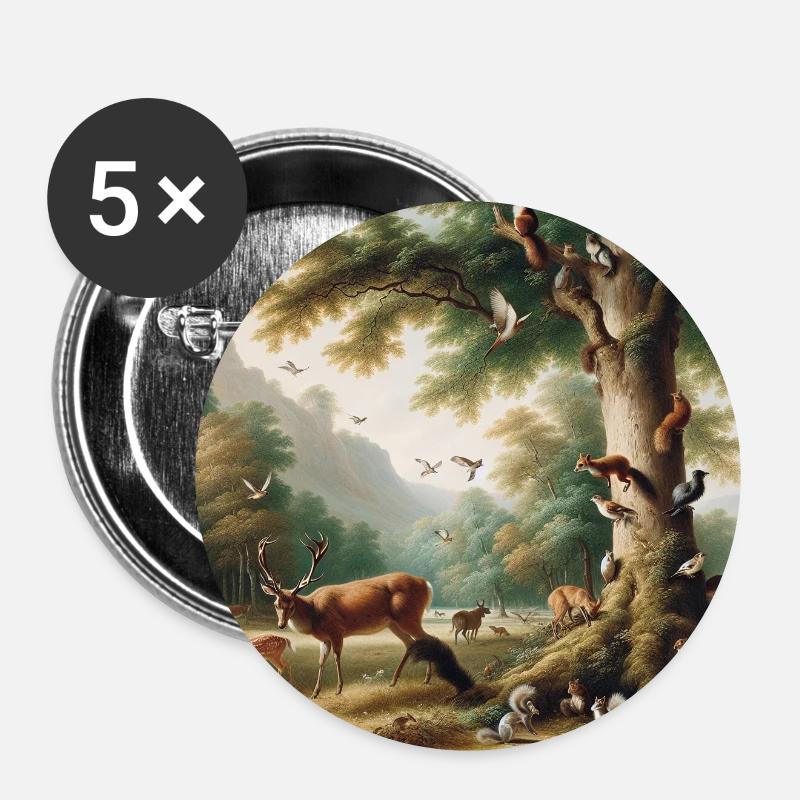 Forest scene with deer and nature - Buttons small 1''/25 mm (5-pack) - white