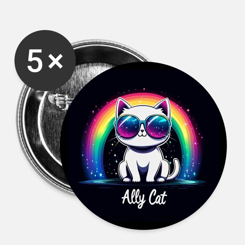 Ally Cat Pride black - Buttons klein 25 mm (5er Pack) - Weiß